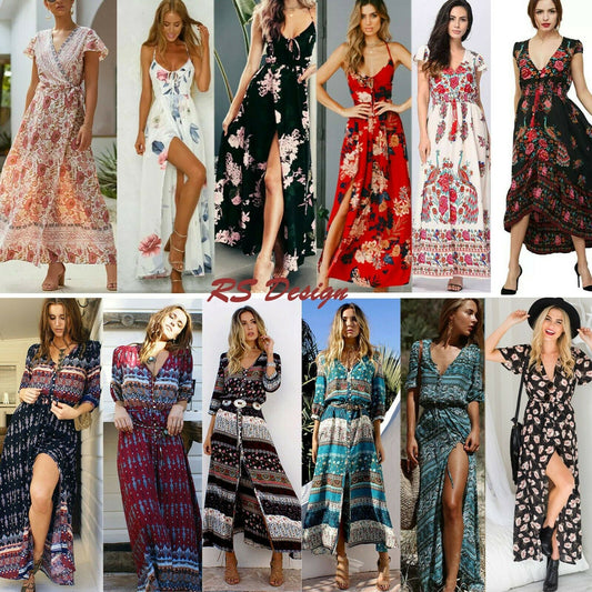 Women's Maxi Boho Floral Summer Beach Long Dress