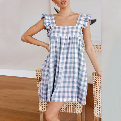 Plaid Check Sleeveless Mini Dress