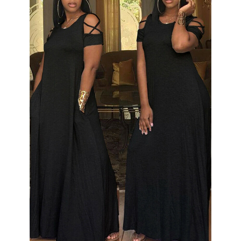 Cold Shoulder Short Sleeve Long Maxi Dress