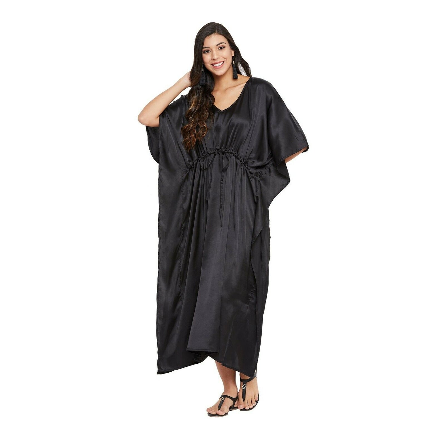 Women Kaftan Satin Kimono Sleeve Evening Gown