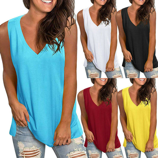 Casual V Neck Loose Tunic Tank Tops