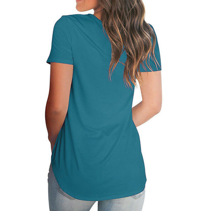 Short Sleeve V Neck Solid Blouse