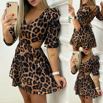 Leopard Print V Neck Mini Dress