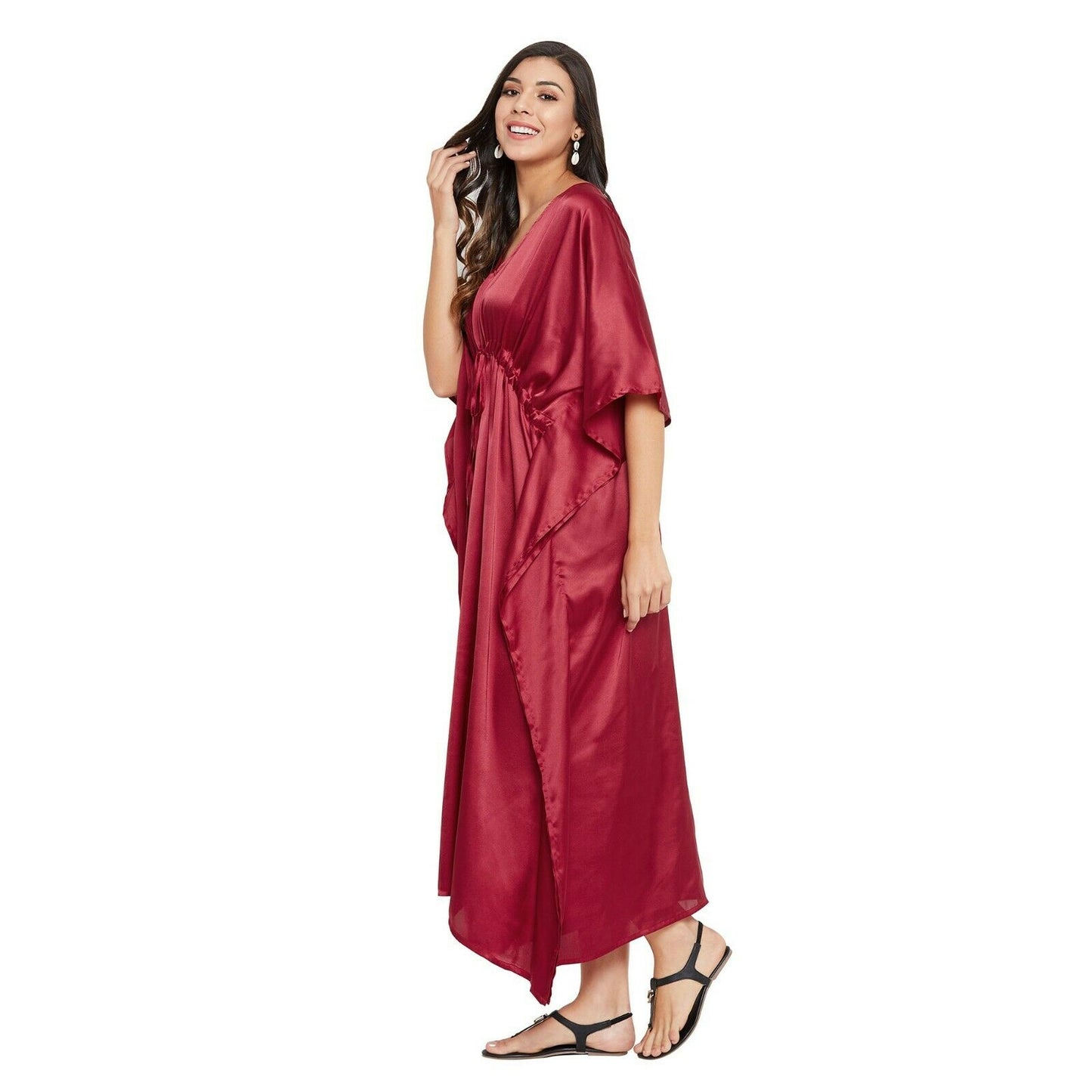 Women Kaftan Satin Kimono Sleeve Evening Gown