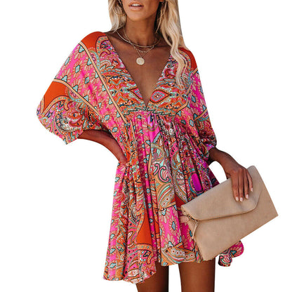 Boho V-neck Mini Dress