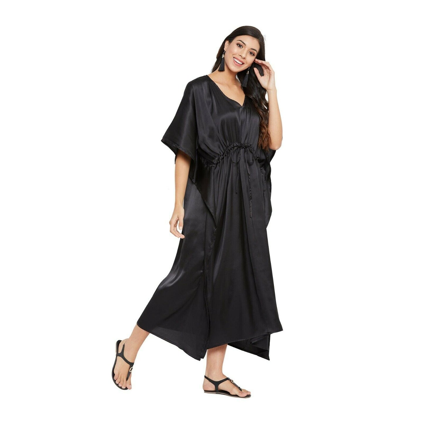 Women Kaftan Satin Kimono Sleeve Evening Gown