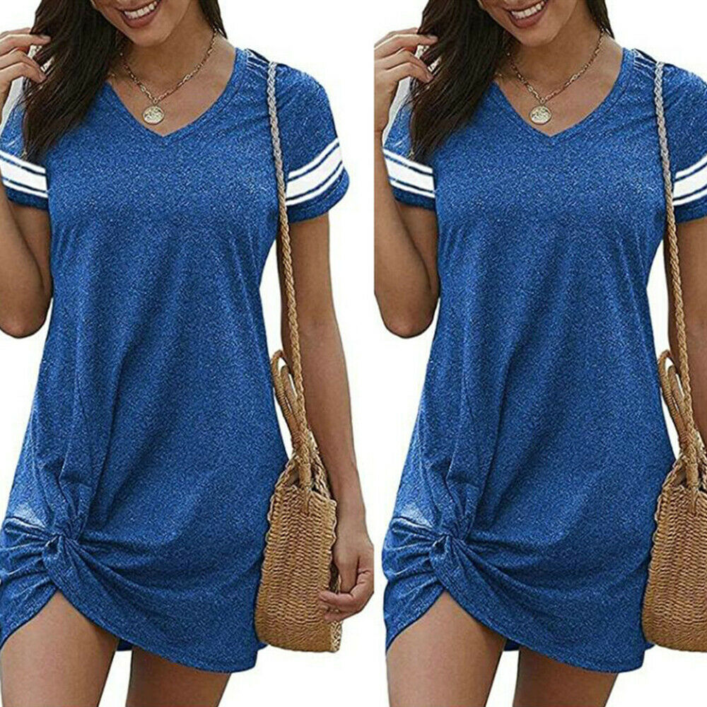 Casual Short Sleeve V Neck Tunic Mini T Shirt