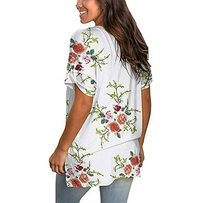 Short Sleeve V Neck Floral T Shirt