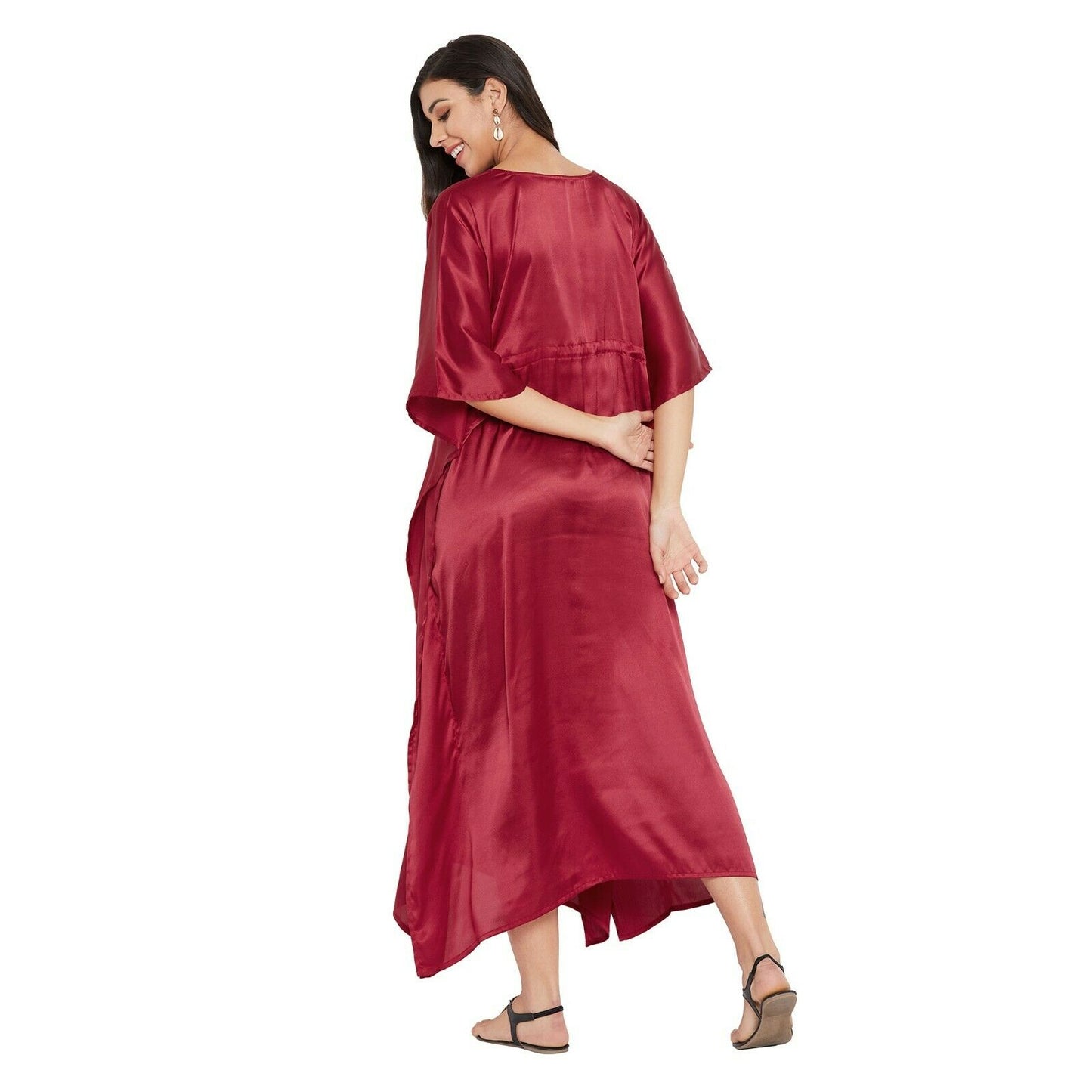 Women Kaftan Satin Kimono Sleeve Evening Gown