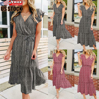 Women's Casual Summer Polka Dot Midi Dress