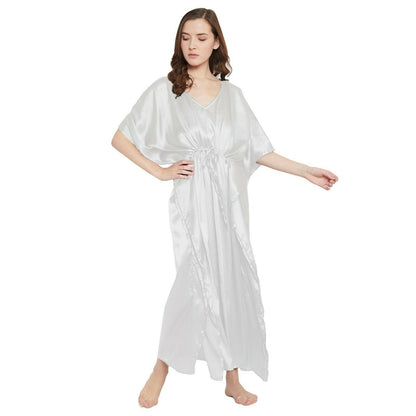 Women Kaftan Satin Kimono Sleeve Evening Gown