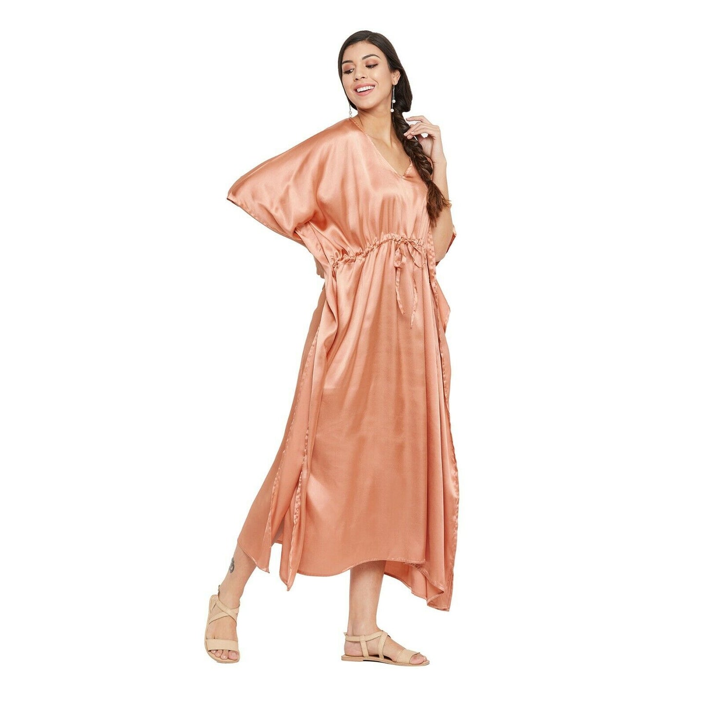 Women Kaftan Satin Kimono Sleeve Evening Gown