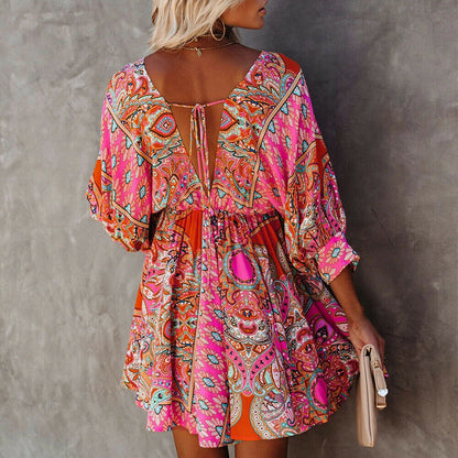 Boho V-neck Mini Dress