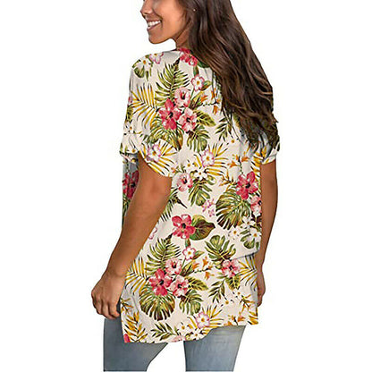 Short Sleeve V Neck Floral T Shirt