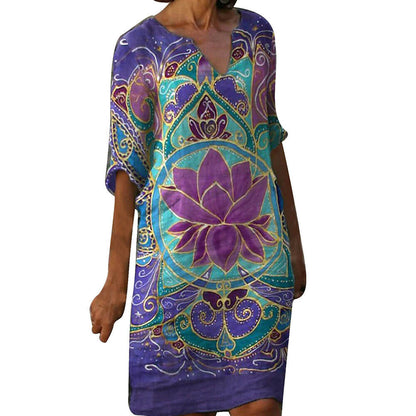 Women Boho Floral Casual Baggy Tunic Dress