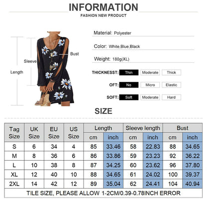 Women's Slit Long Sleeve Floral Mini Dress