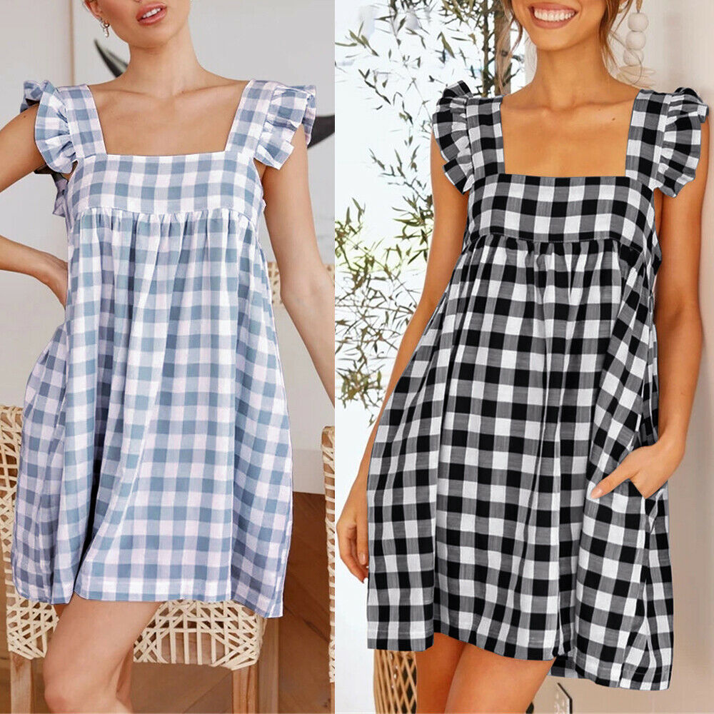 Plaid Check Sleeveless Mini Dress