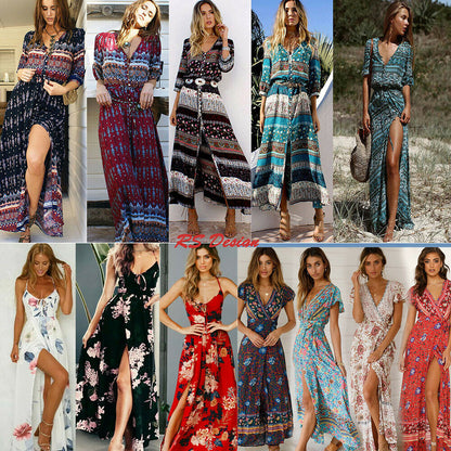 Women's Maxi Boho Floral Summer Beach Long Dress