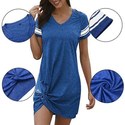 Casual Short Sleeve V Neck Tunic Mini T Shirt