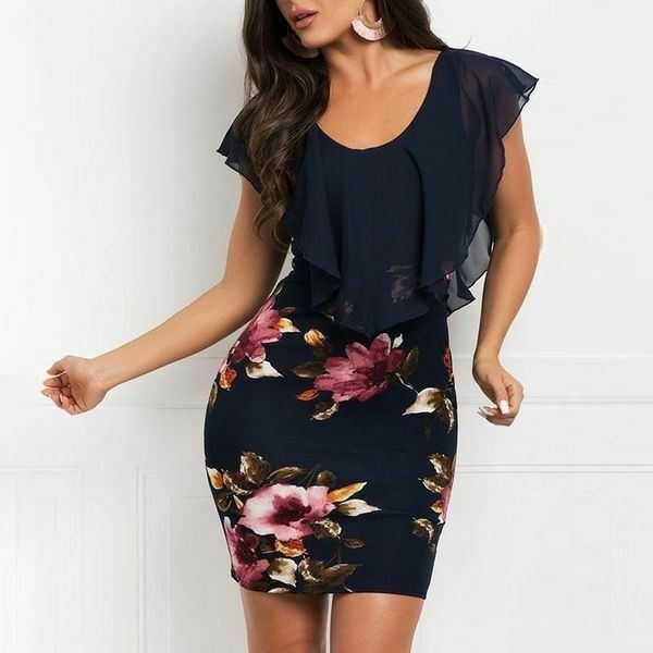 Women's Long Floral Cocktail Party Dress