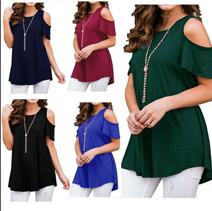 Plus Size Women Summer Cold Shoulder Tops