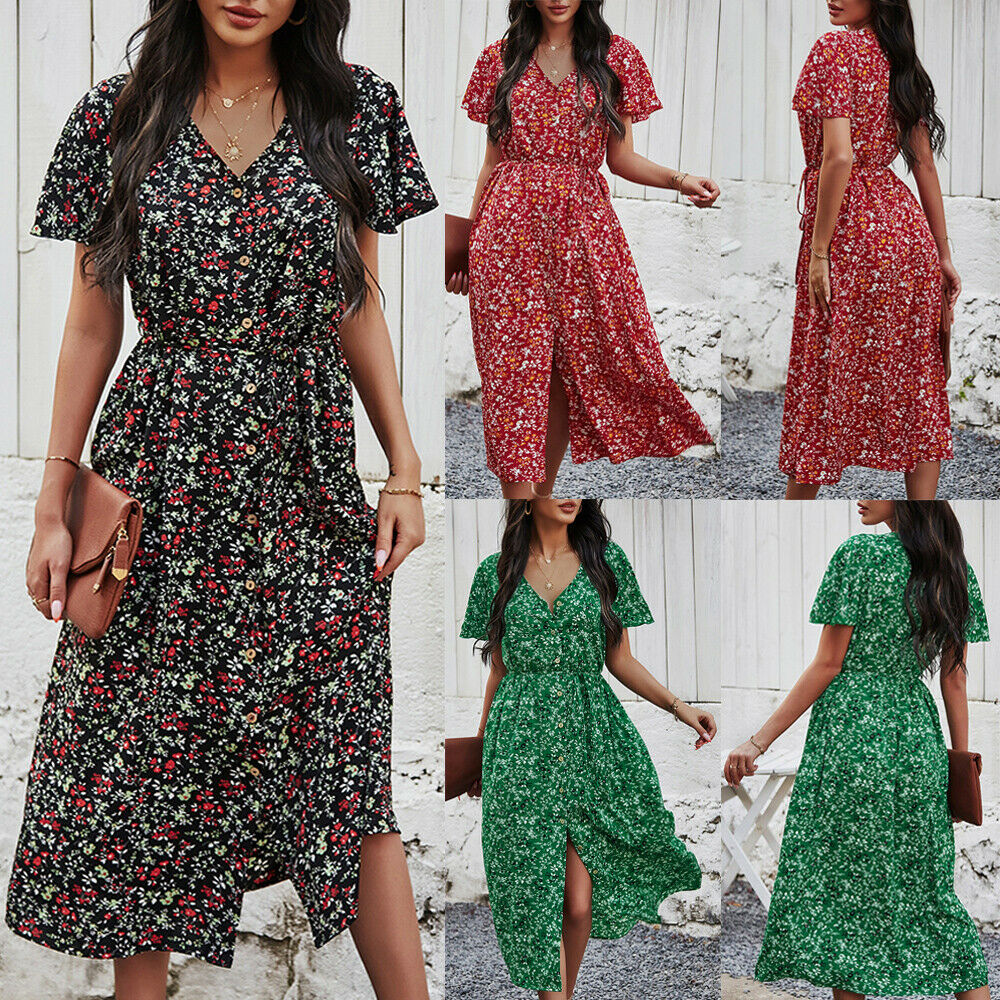 Casual Short Sleeve Split Maxi Dress