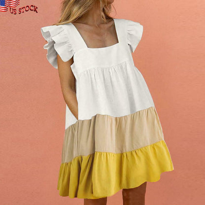 Casual Ruffle Sleeve Square Neck Summer Beach Dress