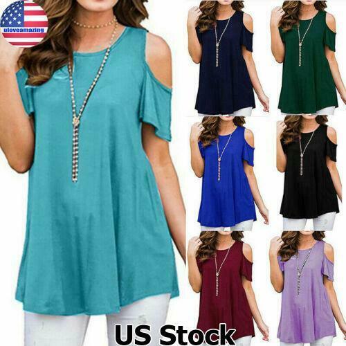 Plus Size Women Summer Cold Shoulder Tops