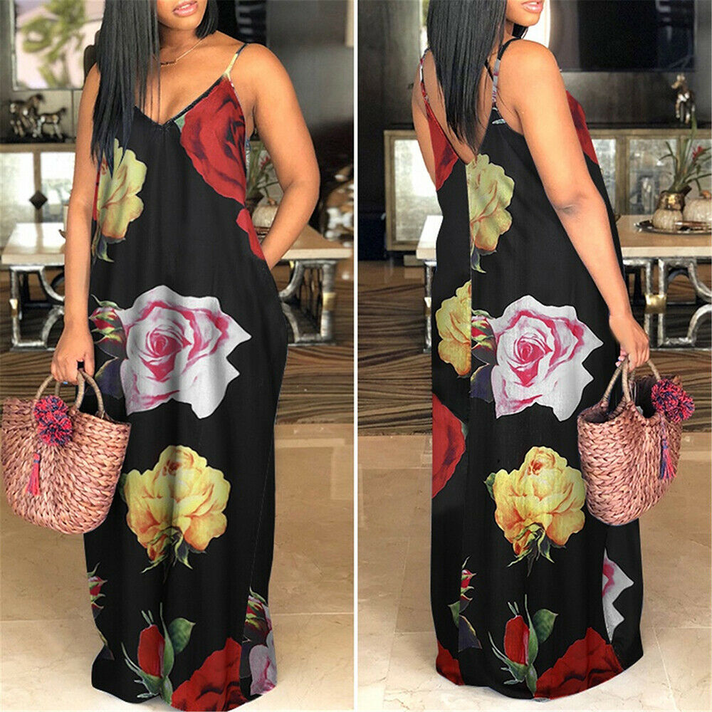 Casual Floral Pocket Loose Party Maxi Dress