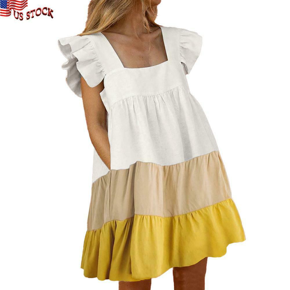 Casual Ruffle Sleeve Square Neck Summer Beach Dress