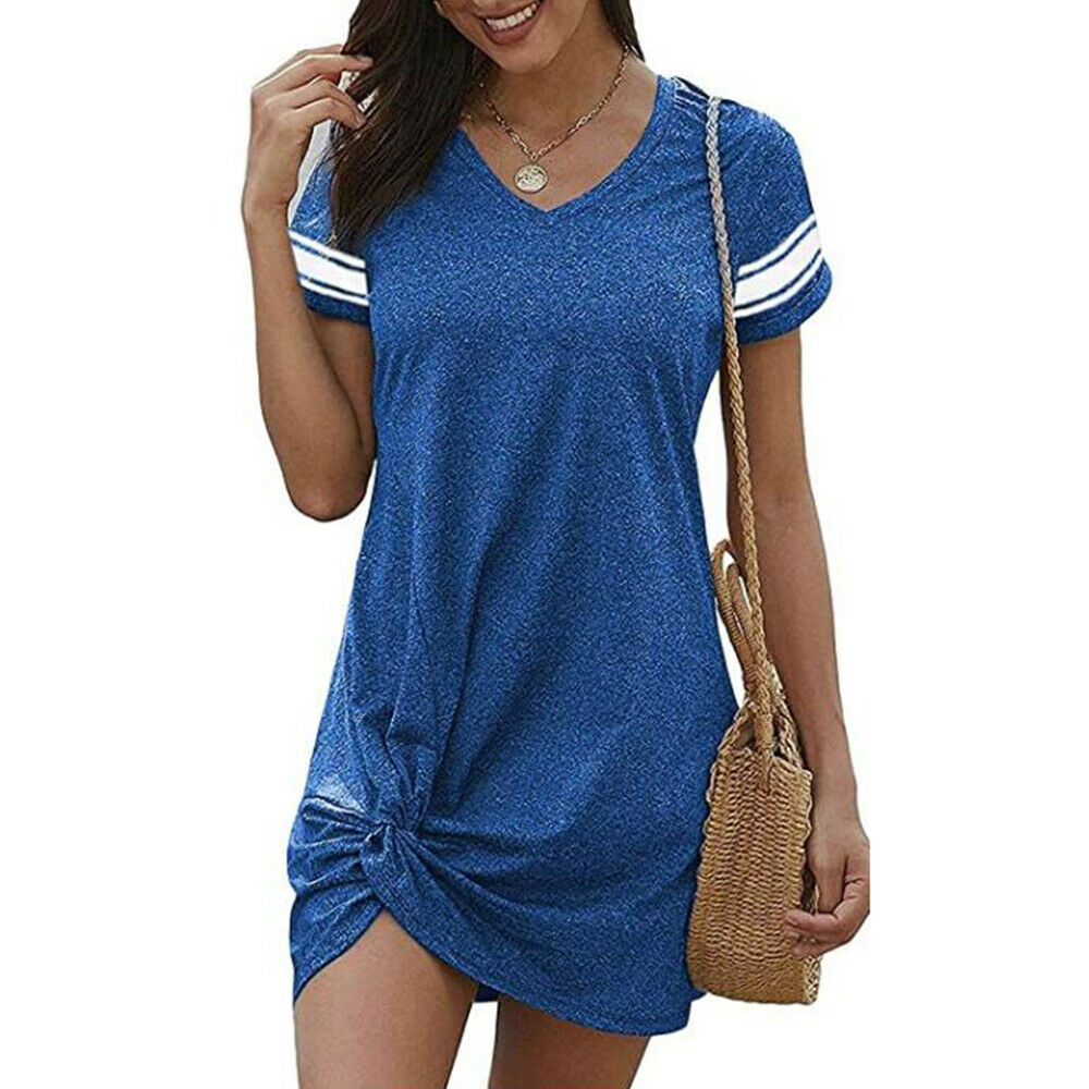 Casual Short Sleeve V Neck Tunic Mini T Shirt