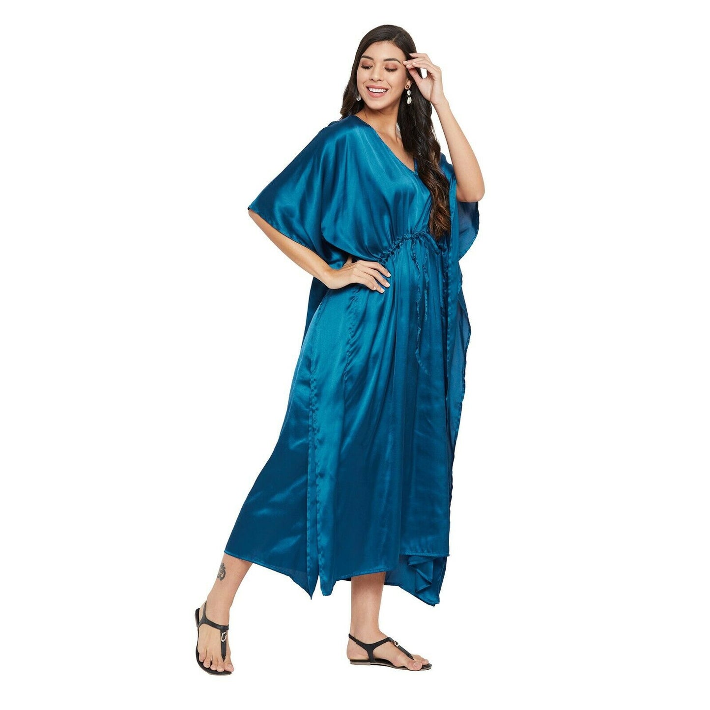 Women Kaftan Satin Kimono Sleeve Evening Gown