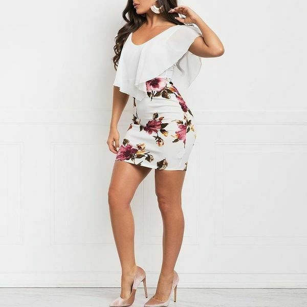 Women's Long Floral Cocktail Party Dress