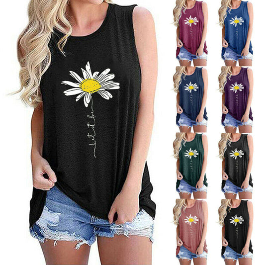 Casual Floral O Neck Sleeveless T Shirt