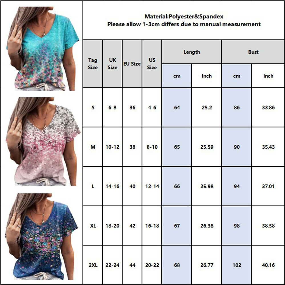 Floral Print V-Neck Short Sleeve T-Shirt