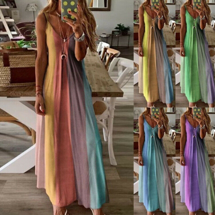 Summer Gradient Long Rainbow Maxi Dress