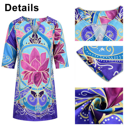 Women Boho Floral Casual Baggy Tunic Dress