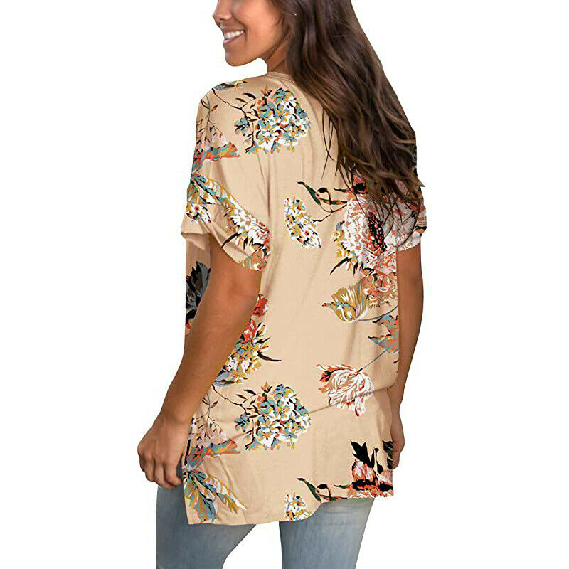 Short Sleeve V Neck Floral T Shirt