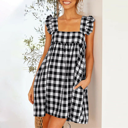 Plaid Check Sleeveless Mini Dress