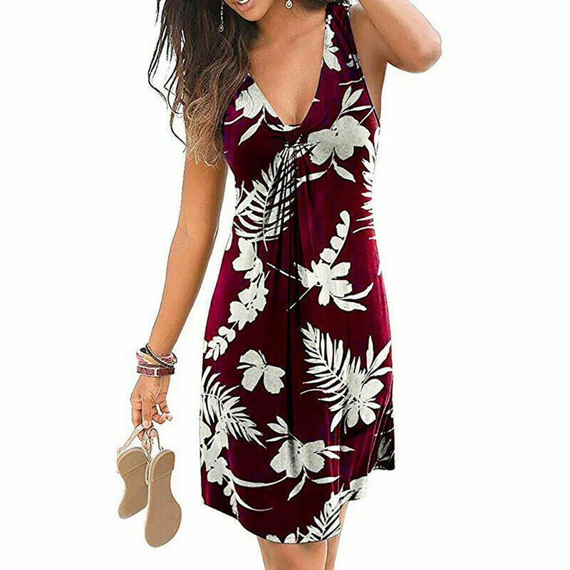 V Neck Sleeveless Floral Print Wrap Dress