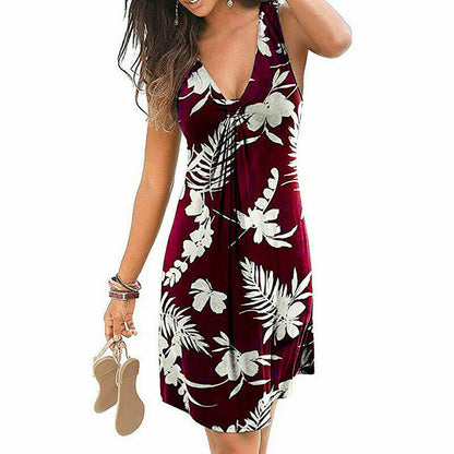 V Neck Sleeveless Floral Print Wrap Dress