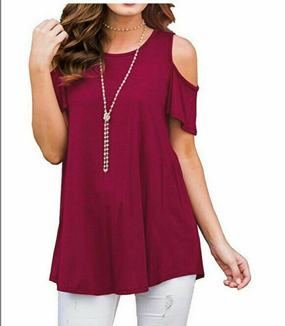 Plus Size Women Summer Cold Shoulder Tops