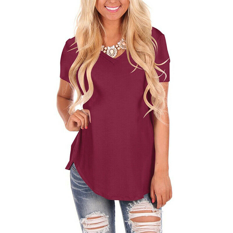 Short Sleeve V Neck Solid Blouse