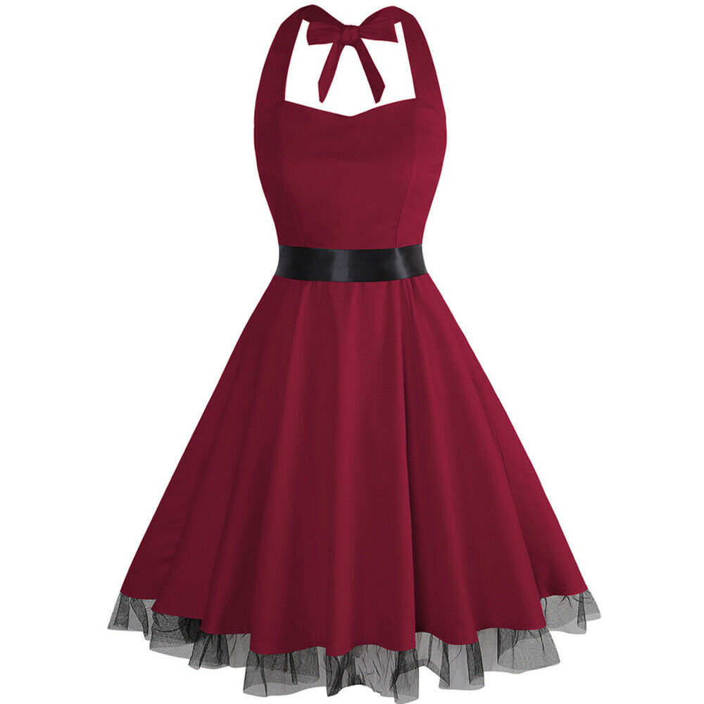 Women Vintage Halter 1950’s Rockabilly Pinup Dresses