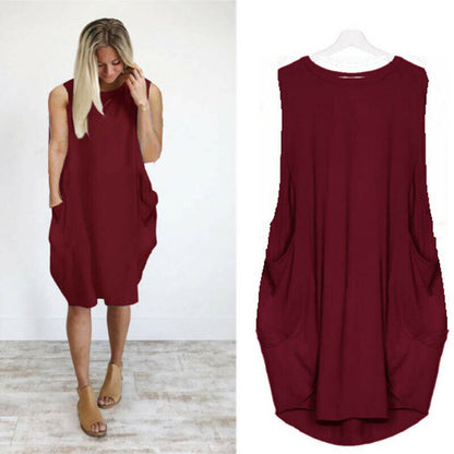 Solid Pockets Loose Tank Dress