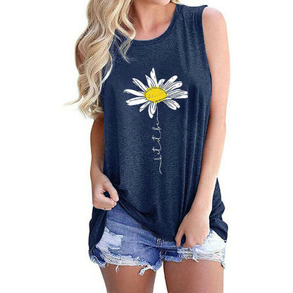 Casual Floral O Neck Sleeveless T Shirt