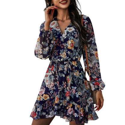 Casual V-Neck Floral Mini Dress