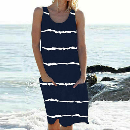 Casual Pocket Striped Loose Tank Dress