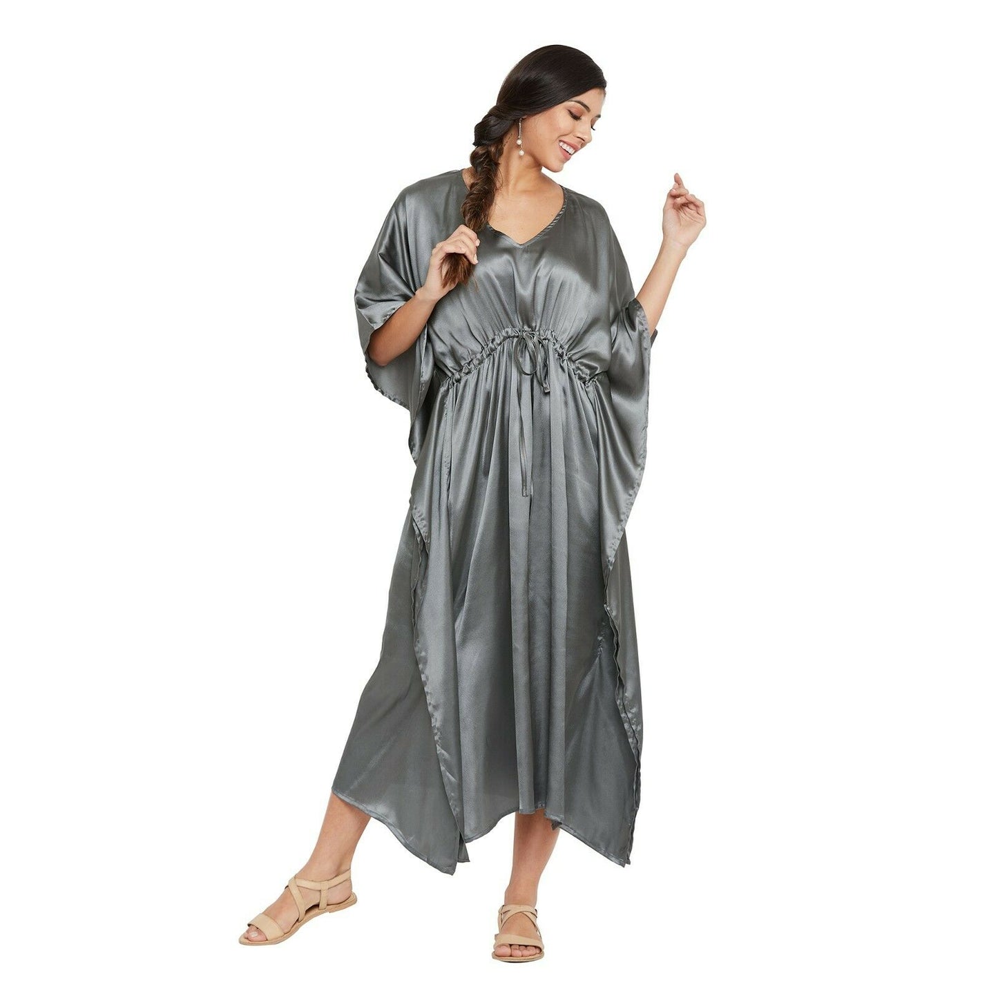 Women Kaftan Satin Kimono Sleeve Evening Gown