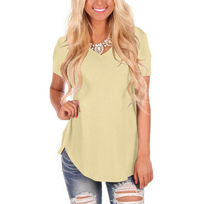 Short Sleeve V Neck Solid Blouse